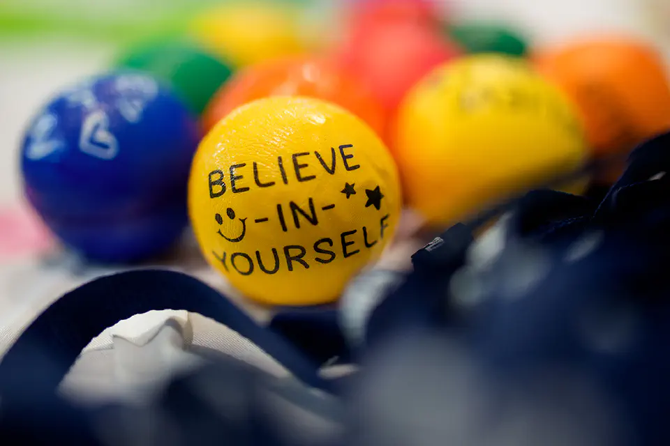 A ball that says 'Believe in yourself'