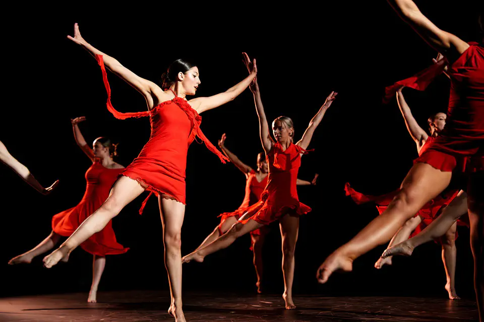 High school students practice dance steps as part of the 2017 Summer Dance Camp