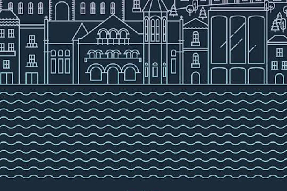 Outline of campus on a dark background