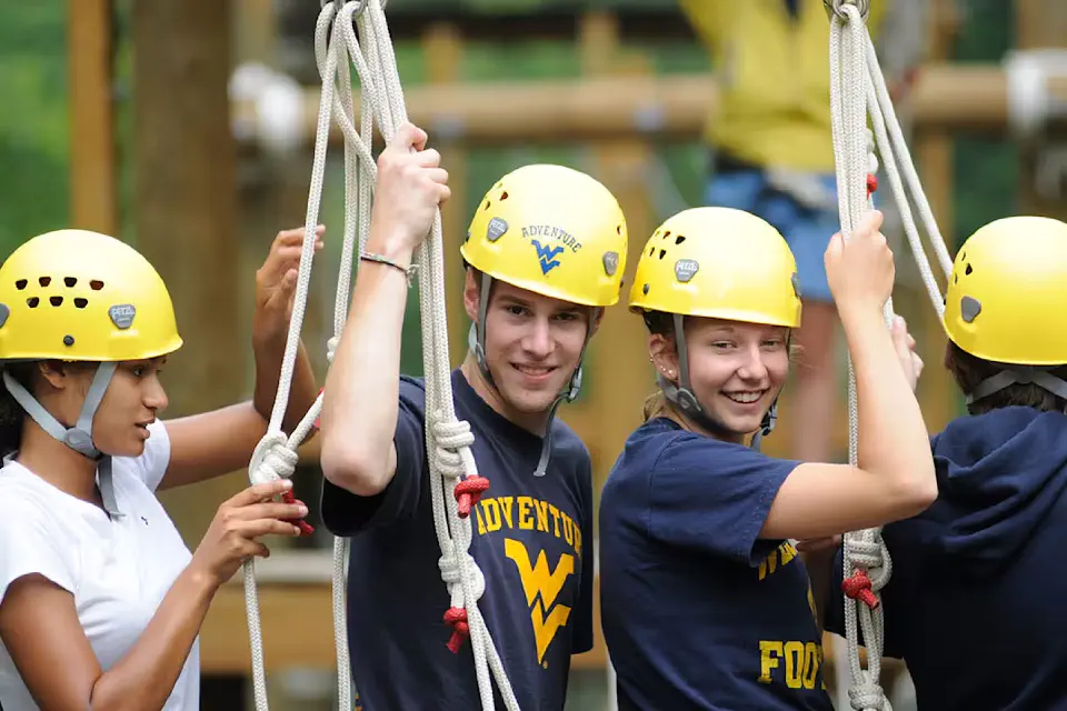 Students on high ropes course