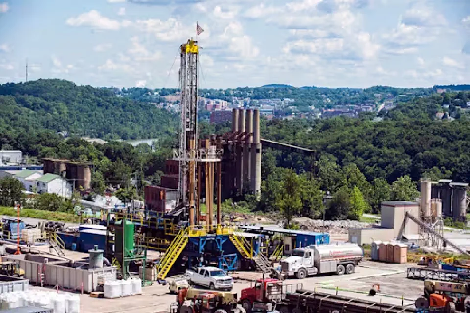 Drilling site at Morgantown industrial park with downtown Morgantown in the background