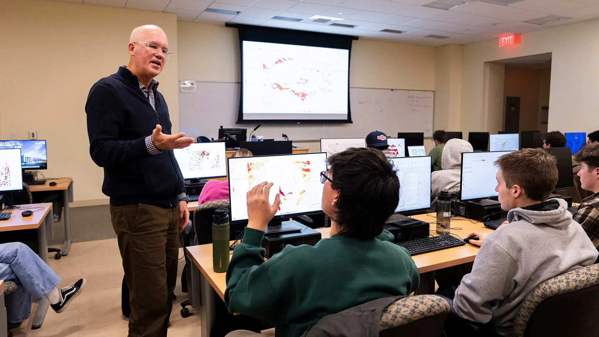 Resource Economics Professor Mike Strager works with students on 3D modeling and viewshed analysis