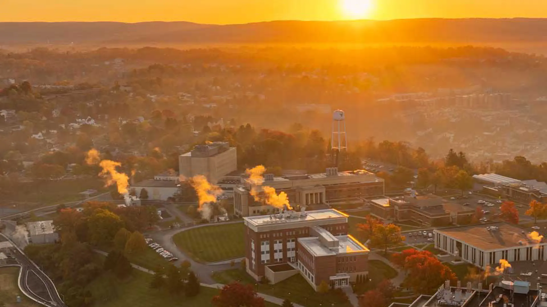 Aerial of Evansdale at sunset