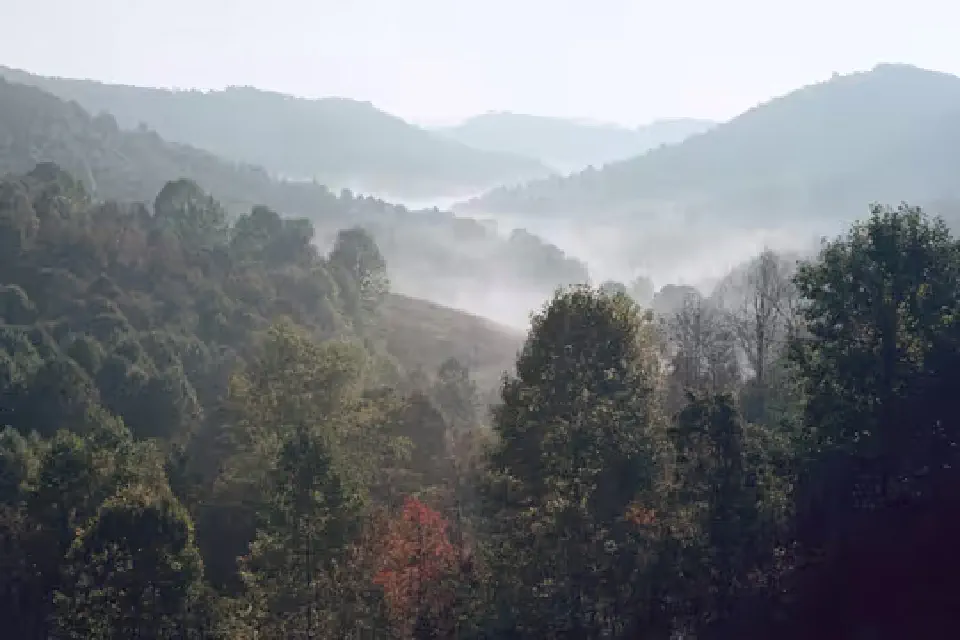 West Virginia mountains with fog in valley